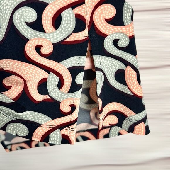 Brooks Brothers Stretch Tunic Top Blouse Abstract Print Black Peach Gray M - Picture 7 of 10